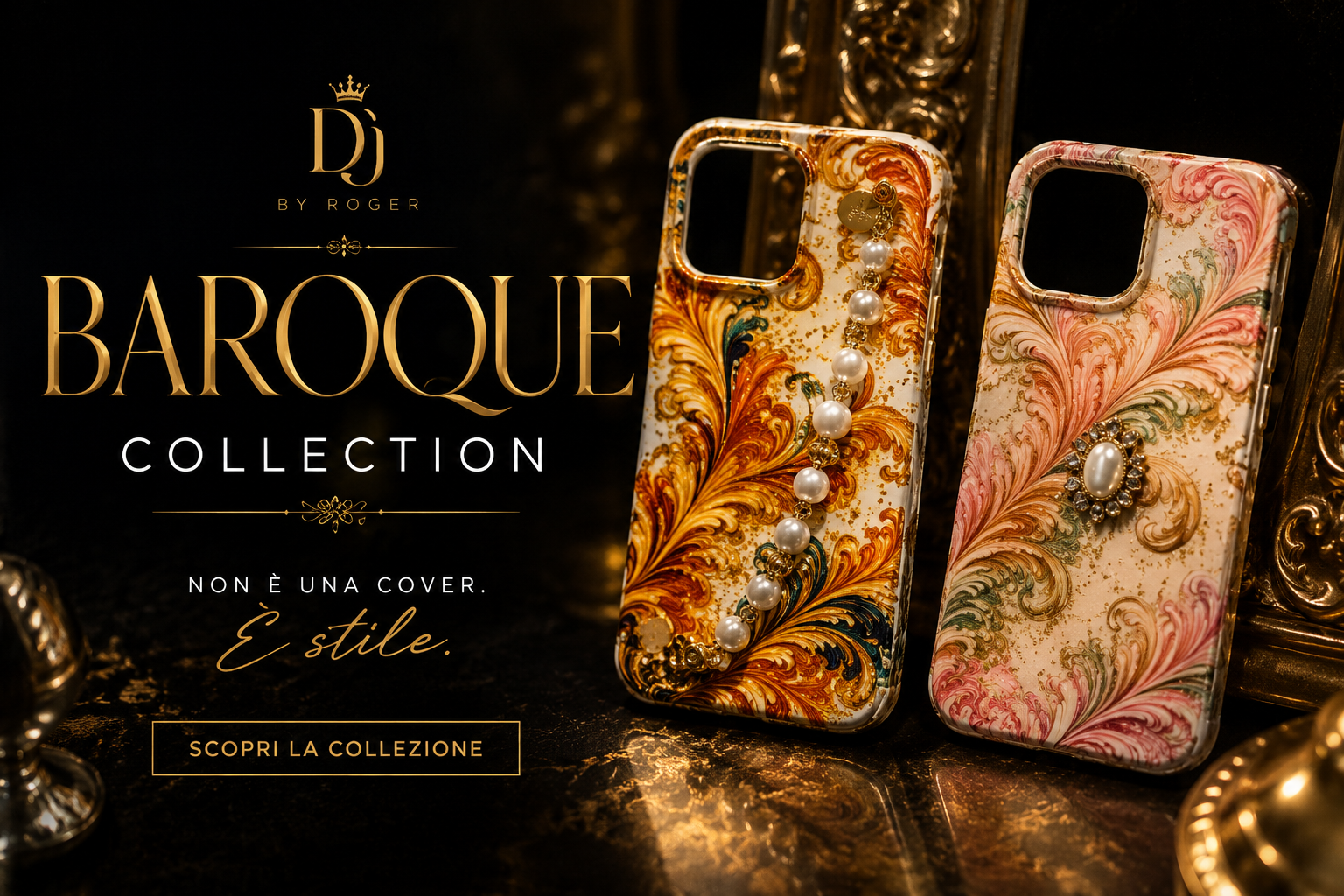Cover smartphone Baroque Collection di DJ by Roger con design artistico luxury e dettagli premium